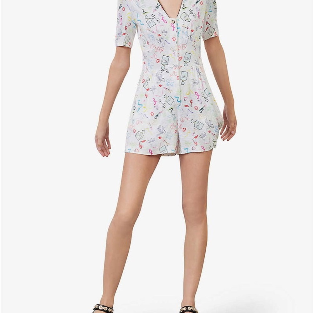 Maje Graphic-Print Lace-Trimmed Woven Playsuit - Picture 9 of 9